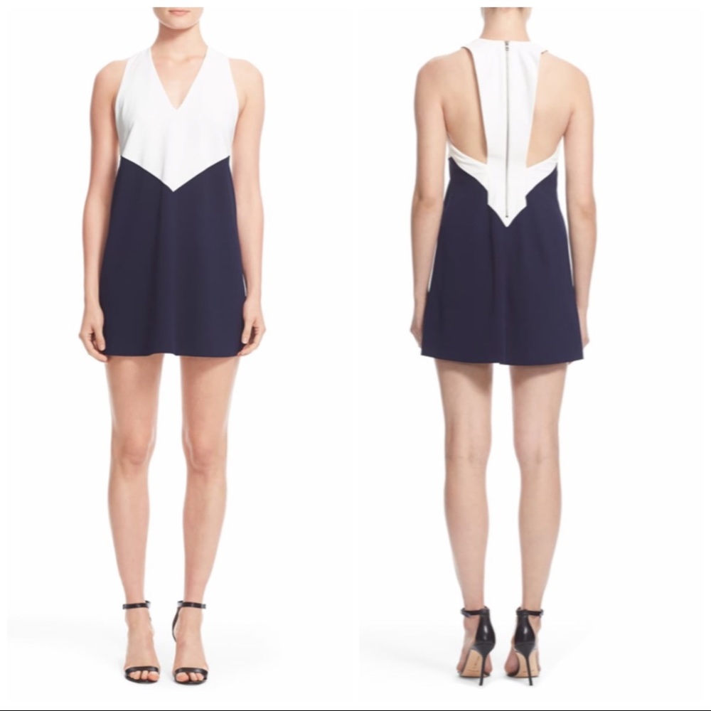 Alice + Olivia Black & White V Neck Mini Dress
